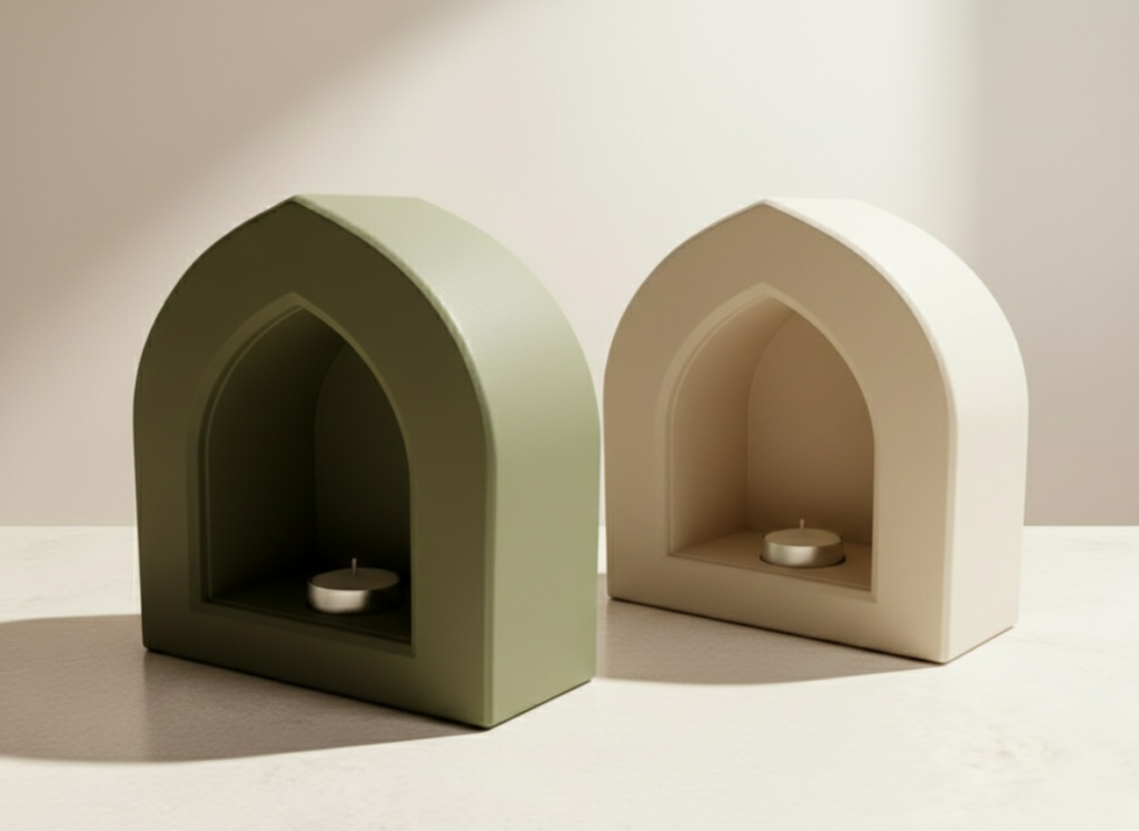 noor arch candle holder sandstone beige & olive green